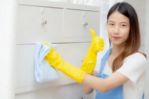 Asian cleaning staff